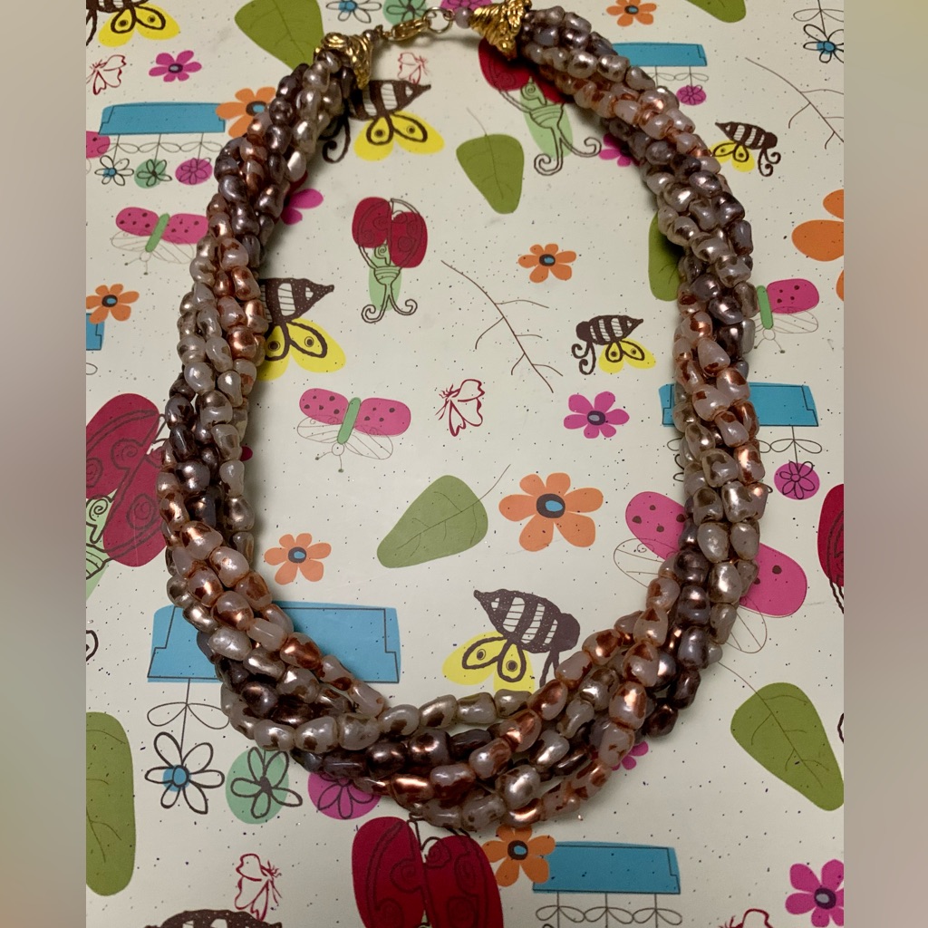 Collar Grueso De 5 Tiras De Perlas Sintticas Y Naturales #Pls